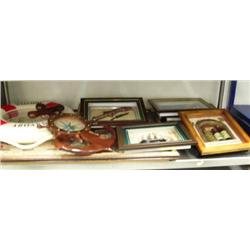 Very large framed nautical knot collection, large life ring, large wooden anchor clock, interesting 