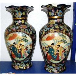 2 Japanese vases 14" tall cobalt with gold (46)