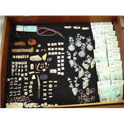 Lot of: Alaskan Scrimshaw Kits, key chains, abalones necklaces strung with thin leather, 25 miniatur