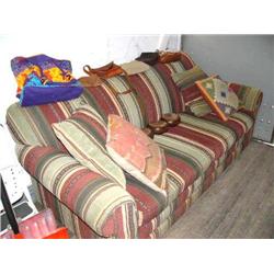 2-seater couch with Southeast fabric design and a lot of purses (42)