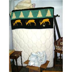 Springs and mattress 74" long, 51" wide with bedding and Hollywood frame (42)