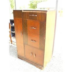 3-drawer, 3-door waterfall armoire- inside is cedar lined- all original hardware, approx. 4' tall (4