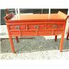 Image 1 : 3 Drawer Table Red Finish circa 1920  34" H x 50" L x 21" Depth (800)