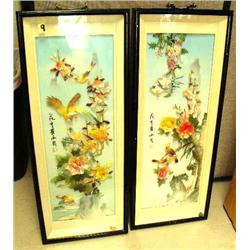 Pair of signed oriental pictures of bird done with shell and etc. (46)