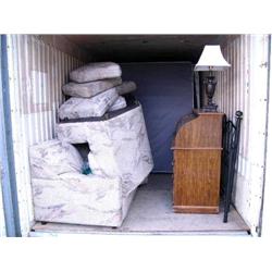 Lot of: sectional sofa; lamp; roll top desk; queen sized iron bed and frame (42)