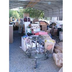 Very large lot of household goods: Christmas decorations; birdhouse; assorted packed dishes and pott