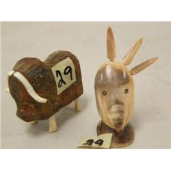 Soapstone and ivory musk ox; fossilized ivory spirit mask by John Koyuk (37)