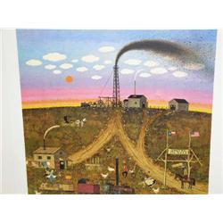 Print by Charles Wysockai signed and numbered 649 of 1,000 titled "Sunset Hills: Texas Wildcatters" 
