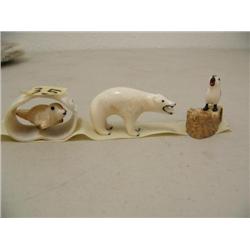3 ivory carvings: bird with 2 eggs; bear; seal (37)