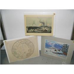 Currier & Ives print "South sea Whales Fishery; map of the countries 30 degrees round the north pole