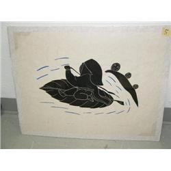 Cape Dorset style print by Holman done in 1978 called "Magic Boat" 16 of 50 (37)