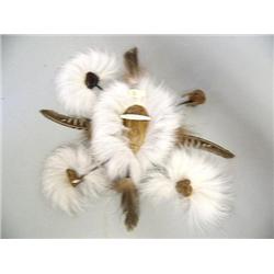 Spirit mask 12-1/2" fossilized ivory, bone, wood, and Arctic fox fur, stock 301f (2)