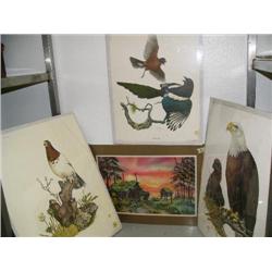 Original watercolor double-matted by Virginia Eggart originally priced at $410; 3 prints by John Pit