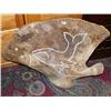 Image 1 : 2 whales carved on whale flipper bone 21" high and 28" long and on other side a group of 2 killer wh