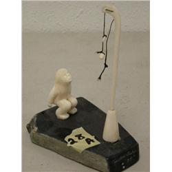 CHOICE of 2: Ivory mounted on soapstone by Justin Tiulana of man preparing to do a high kick (37)