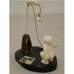 CHOICE of 2: Ivory mounted on soapstone by Justin Tiulana of man preparing to do a high kick (37)