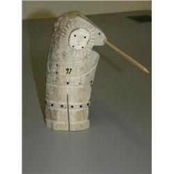 Whale bone, ivory and baleen 7" tall hunter, stock #349c, by W. K. of Shishmaref (2)