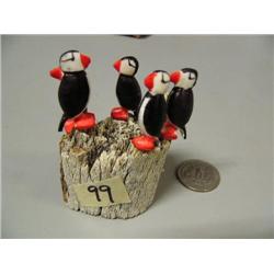 Group of 5 ivory puffins on a whale bone base by Mark Seaganna (2)