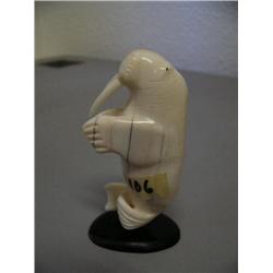 4" carved white ivory walrus mounted on baleen base by William Pelowook (2)