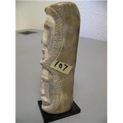 6" fossilized ivory carved with 2 faces by William Pelowook (2)