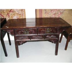 Carved 2-drawer entry way table ca. 1860, 2" H, 58" D, 26" D, stock #2062 (800)