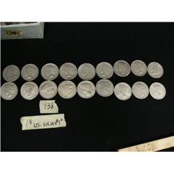 18 U.S. silver dollars dated 1921, 1922, 1923, etc. (37)