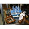 Image 2 : 3 large sailing ships; ship bookends; 2 small cased ships; 2 clocks; knot board; 6 miniature frames 