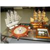 Image 2 : 3 sailings ships; 2 clocks; pair of ship bookends; ship in a bottle; glass encased ship (8888)