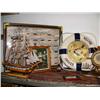 Image 2 : 2 knot boards; 2 sailing ships; "Welcome Aboard" sign; 4 framed miniatures; 1 clock; ship in a bottl