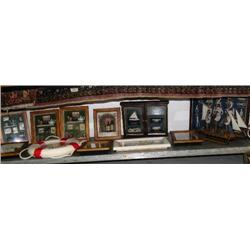 Sailing ship; "Welcome Aboard" sign; 8 miniature framed items (8888)