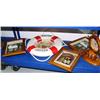 Image 5 : Complete cart with: 5 sailing ships; 3 "Welcome Aboard" signs; 4 clocks; set of bookends; 13 framed 