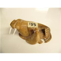 Whale bone walrus mother and child with ivory tusks and eyes 4", stock #331c (2)