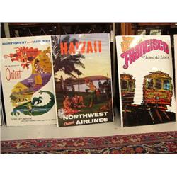 Group of 3 travel posters: 2 are Northwest Orient Airlines; 1 is United (2)