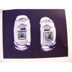 Peridot and Diamond Earrings 14 K white gold- peridot is oval, faceted approx. 1.00 carats transpare