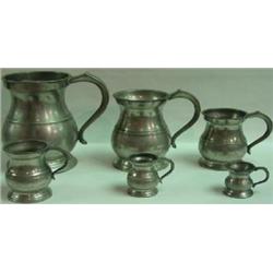 SET OF SIX PEWTER GRADUATED MEASURING CANS