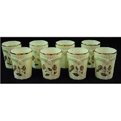 EIGHT CUSTARD GLASS WATER TUMBLERS