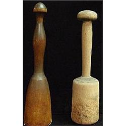 TWO PENNSYLVANIA DUTCH MAPLEWOOD POTATO MASHERS