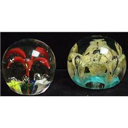 TWO GLASS PAPERWEIGHTS