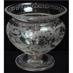 BLOWN CLEAR CUT FACETED AND ENGRAVED GLASS FOOTED BOWL