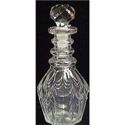 BLOWN CLEAR CUT FACETED THREE RING DECANTER