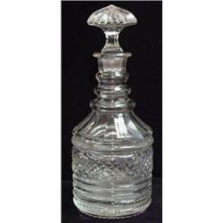 BLOWN CLEAR CUT FACETED THREE RING DECANTER