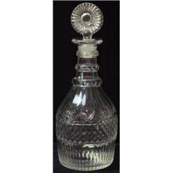 MOLD BLOWN AND CUT FACETED THREE RING DECANTER