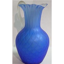 MOTHER O' PEARL SATIN OVERLAY ART GLASS PITCHER