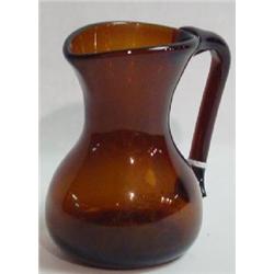 DARK AMBER BLOWN GLASS SMALL PITCHER