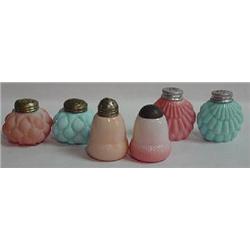 THREE PAIRS OF VICTORIAN ART GLASS SALT AND PEPPER SHAKERS