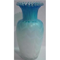 MOTHER O' PEARL SATIN GLASS OVERLAY ART GLASS VASE