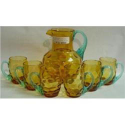 AMBER INVERTED THUMB PRINT BULBOUS ART GLASS WATER PITCHER