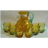 Image 1 : AMBER INVERTED THUMB PRINT BULBOUS ART GLASS WATER PITCHER