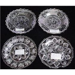 FOUR LACY PRESSED GLASS CUP PLATES