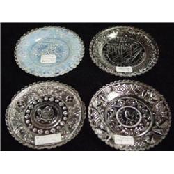 FOUR LACY PRESSED GLASS CUP PLATES,